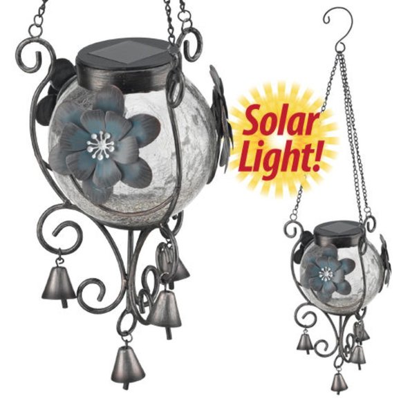 Refined Solar Blue Lantern with Bells & Flower NEW - Picture 1 of 3